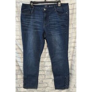 A.n.a Jegging Jeans Womens 16 Blue Pockets Stretch Button Zip Tie Up Leg Opening